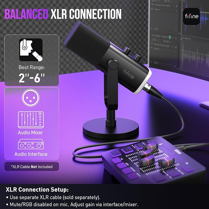 FIFINE AmpliGame AM8 USB/XLR Dynamic Microphone for Gaming Streaming | Podcast Mic with RGB Light, Mute Button, Headphones Jack, Desktop Stand, for Vocal Recording Singing YouTube - Image 6