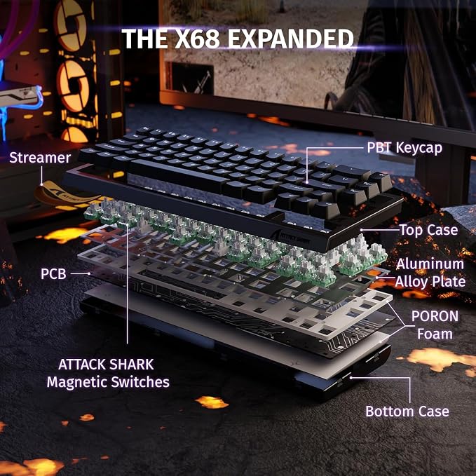 ATTACK SHARK X68 HE RT Mechanical Gaming Keyboard 60% Wired TKL-Black | Adjustable Actuation,Hall Effect Magnetic Switch,8KHz Polling Rate,RGB Backlit,Top Mount, Web Driver for PC Mac Esport Gamer - Image 8