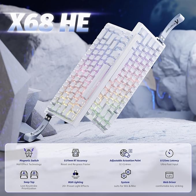 ATTACK SHARK X68HE 60% Wired RT 8K Keyboard+Wireless R1 Mouse-White Contour | Adjustable Actuation,Hall Effect Mechanical Magnetic Switch,Coiled Cable,USB C/2.4Ghz/BT Ultralight 18K DPI Mice for PC Gamer - Image 2