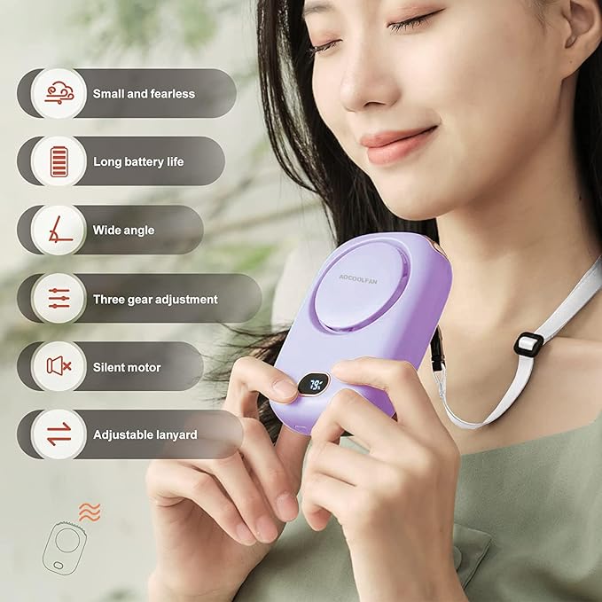 Portable Neck Fan, Mini Small Personal Handheld Fan USB Rechargeable 3 Speed for Girls Boys Woman Eyelash Travel Home Office Outdoor (purple) - Image 2