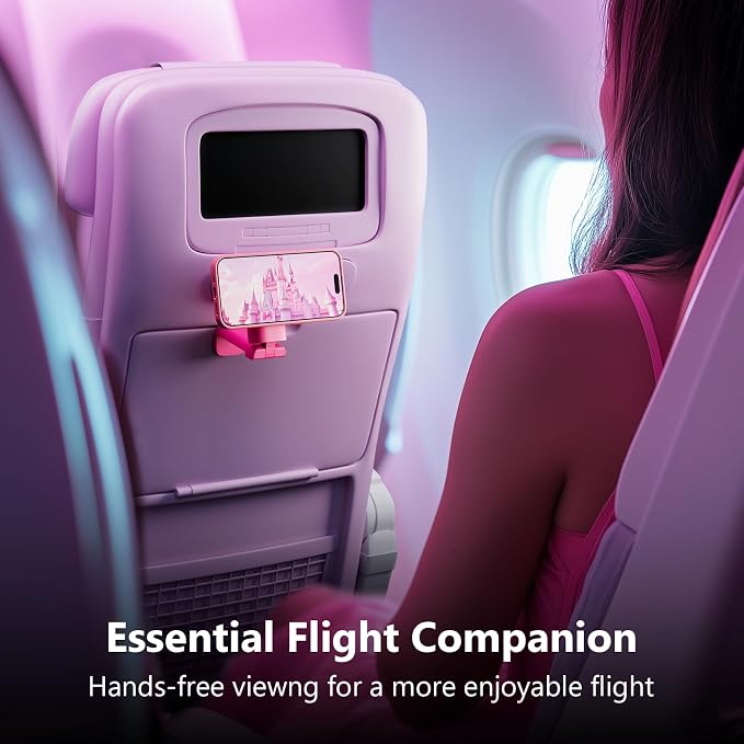MiiKARE Travel Essentials Magnetic Airplane Phone Holder, Universal Handsfree Phone Mount for Flying with 360 Degree Rotation, Travel Must Haves Phone Stand for Desk, Tray Table, BarbiePink - Image 4