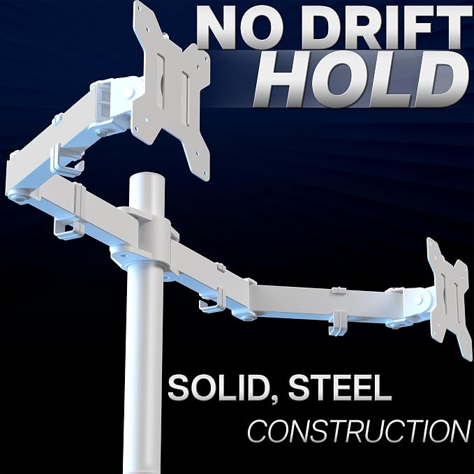 VIVO Dual Monitor Desk Mount for 13 to 30 inch Screens, STAND-V002W | White, Articulating, Adjustable Monitor Arm, Grommet or C-Clamp Mounting, Computer Stand for 2 Monitors, Holds 22 lbs Each - Image 8
