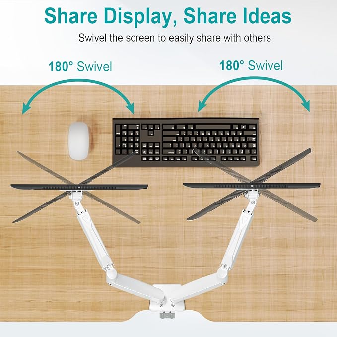 MOUNT PRO Dual Monitor Mount Fits 13 to 32 Inch Screen, Height Adjustable Monitor Stand for 2 Monitors, Full Motion Display Arm Holds up to 19.8lbs Each, Computer Desk VESA Mount, White - Image 4