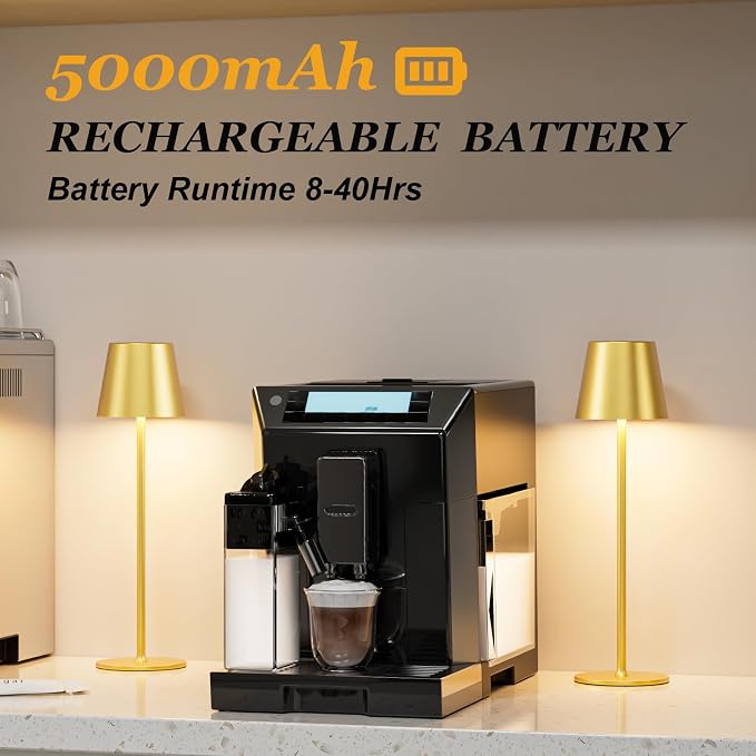 Cordless Table Lamp Rechargeable Gold - KK 2 Pack 5000mAH Battery Operated Lamp for Dining Table, 3 Color Stepless Dimming Wireless Lamp for Counter, Outdoor Patio, Touch Control, Water Repellent - Image 3