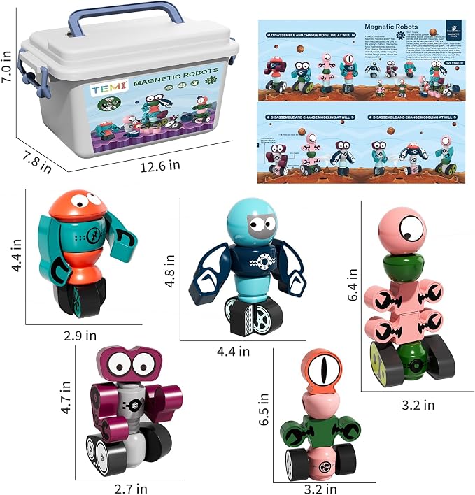 TEMI Magnets Robot Toy for 3 4 5 6 7 Year Old Boys | Transform Toys Planet Magnet Building Toys Stacking for Toddler, Learning Educational Christmas and Birthday Gifts for Kids - Image 2
