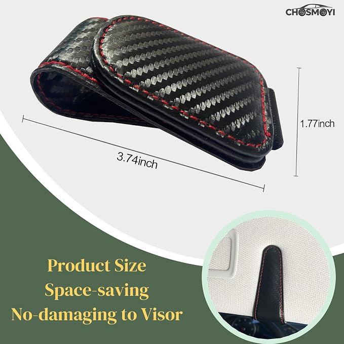 CHOSMOYI Magnetic Leather Sunglass Holder for Car, Sunglasses Clip for Car Visor, Auto Interior Accessories Universal for Different Size Eyeglasses (Carbon Fiber) - Image 3