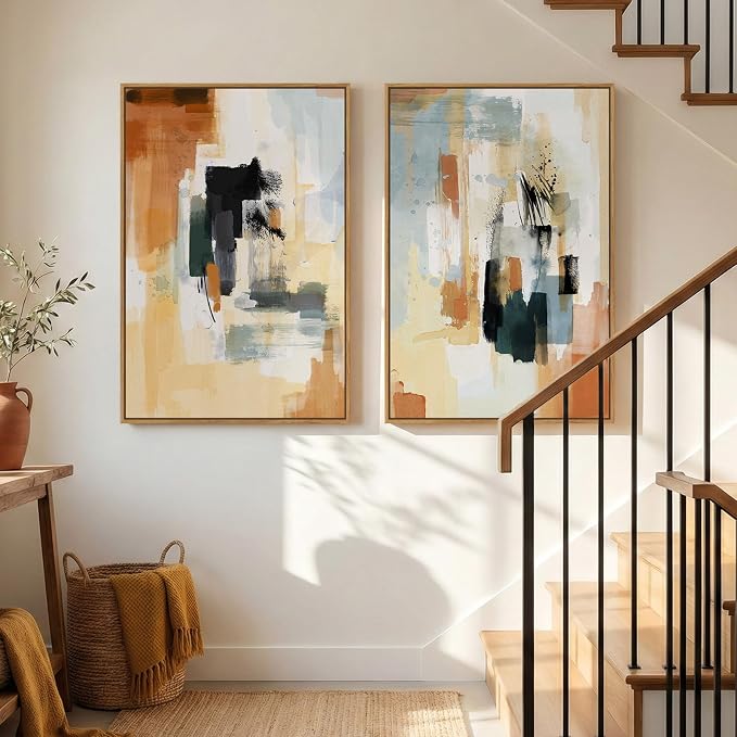 Large Framed Neutral Abstract Wall Art, Set of 2 Modern Canvas Prints Paintings Artwork for Walls, Minimalist Colorful Pictures for Living Room Bedroom Dining Room Hallway Lounge Wall Decor 24x36 In - Image 4