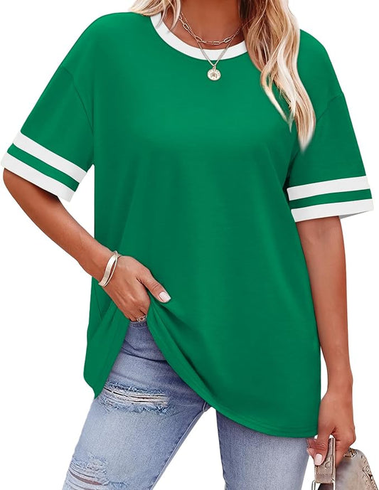 WIHOLL Womens T Shirts Loose Fit Short Sleeve Tees Crew Neck Color Block Summer Tops 2026 Fashion by WIHOLL