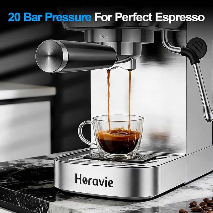 Horavie Ultra Espresso Machine with LCD Display, Espresso Maker with Powerful Milk Frother, Customizable Brewing Temperature, Professional Cappuccino & Latte Machine, Gift for Men & Women - Image 3