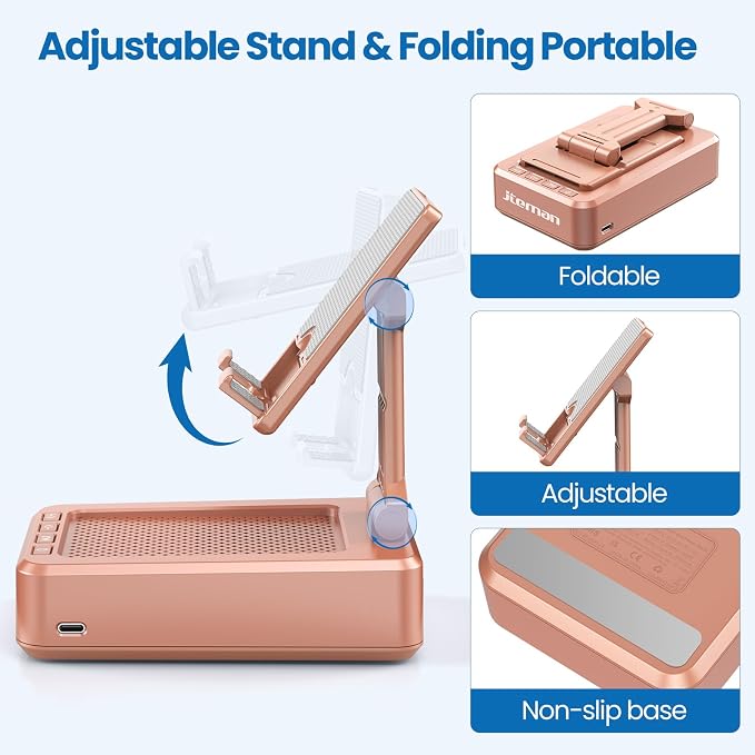 JTEMAN Cell Phone Stand with Bluetooth Speaker,Brithday Gifts for Men Women,Phone Speaker Amplifier,Kitchen Gadgets for Men,Phone Holder for Desk - Rose Gold - Image 6