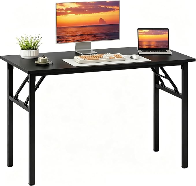 Need Office Computer Desk 47.2x23.6 in Sturdy Folding Laptop Table Black | Black Frame Writing Gaming Work Table/Foldable Home Office Desk/Sewing Table, No Assembly Required by Need
