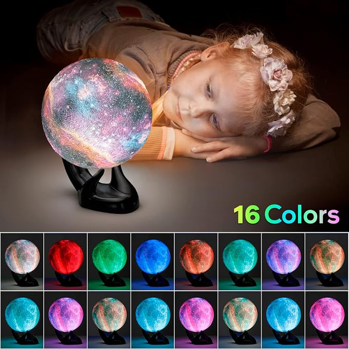 BRIGHTWORLD 7.1inch Galaxy Lamp 16 Colors Moon Lamp 3D Printing, Remote & Touch Control USB Rechargeable, Birthday Gifts for Women Room Decor Aesthetic（Black Hand Base） - Image 4