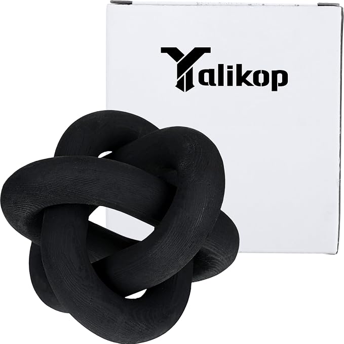 Yalikop 3 Link Wood Knot Decor Rustic Home Décor Accents Hand Carved Coffee Table Decoration, Boho Chain Link Decoration, Modern Shelf, Rustic Objects for Home Living Room Bedroom(Black) - Image 7