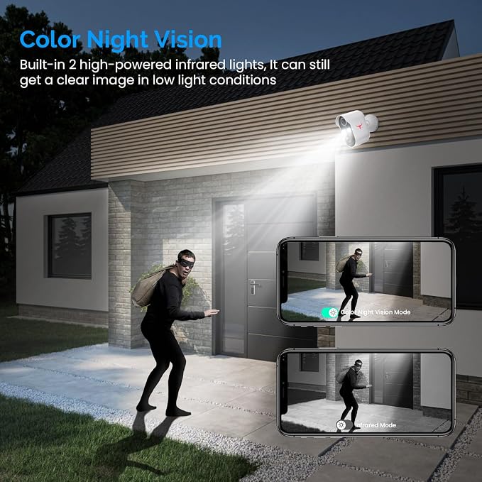 1080P Wireless Security Camera Outdoor, Battery Powered, AI Human Detection, Color Night Vision, 2-Way Audio, IP65 Waterproof, 2.4G Wi-Fi, Cloud Storage (1 Spotlight) - Image 8
