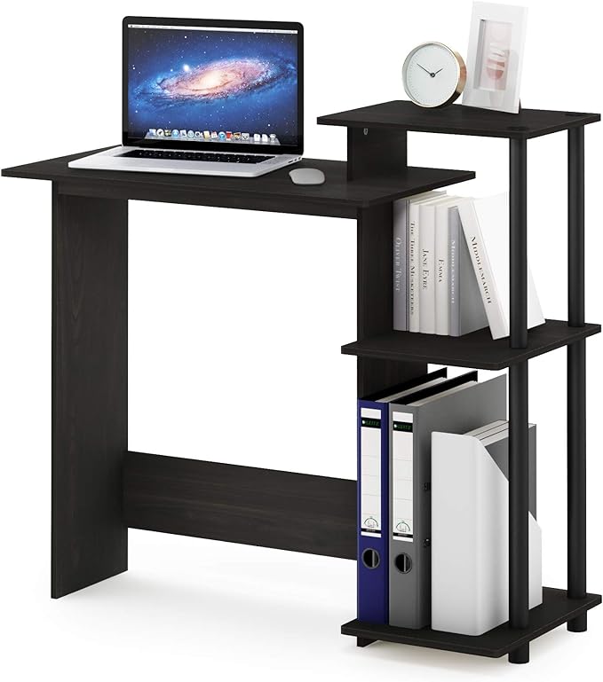 Furinno EFFICIENT Desk, 28.6" Wide Gaming Desk with 3 Open Side Shelves, Laptop Notebook Computer Desk, Office Desk for Home Office, Study Room, Dorm, Bedroom, Dark Espresso by Furinno-FitsYourSpaceFitsYourBudget