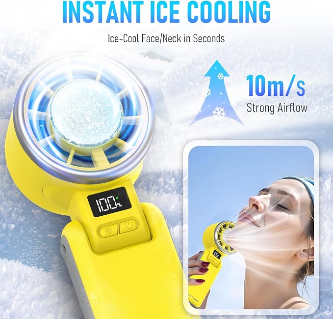 PlayHot Portable Handheld Turbo Fan with Ice Cooling, Rechargeable Personal Fan, Up tp 12Hrs Cooling, 5 Speed 25550RPM Powerful Portable Fan for Travel, Outdoor, Camping, Hiking (Yellow) - Image 2