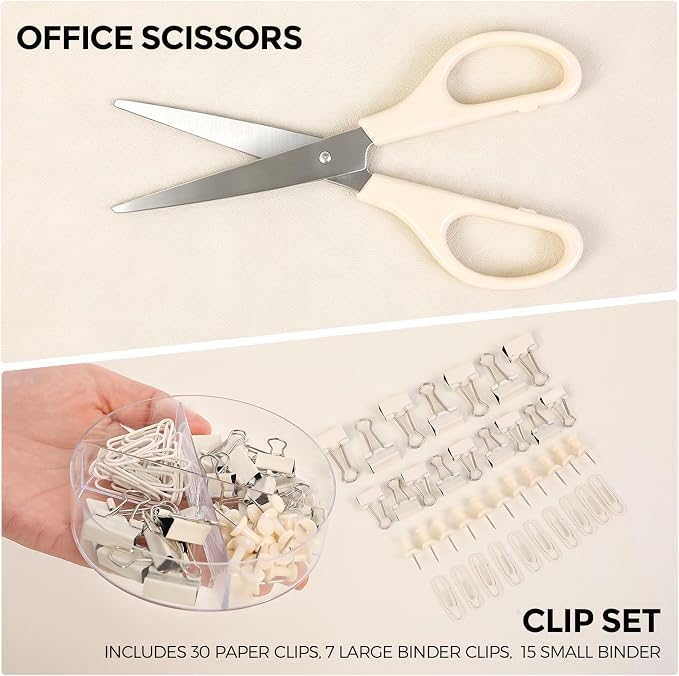 SKYDUE Desk Organizer Set with 360° Rotating Pen Holder | Includes Stapler, Scissors, Tape Dispenser, Clips, Pins & Accessories, For Home Office, School, Teacher - Image 3