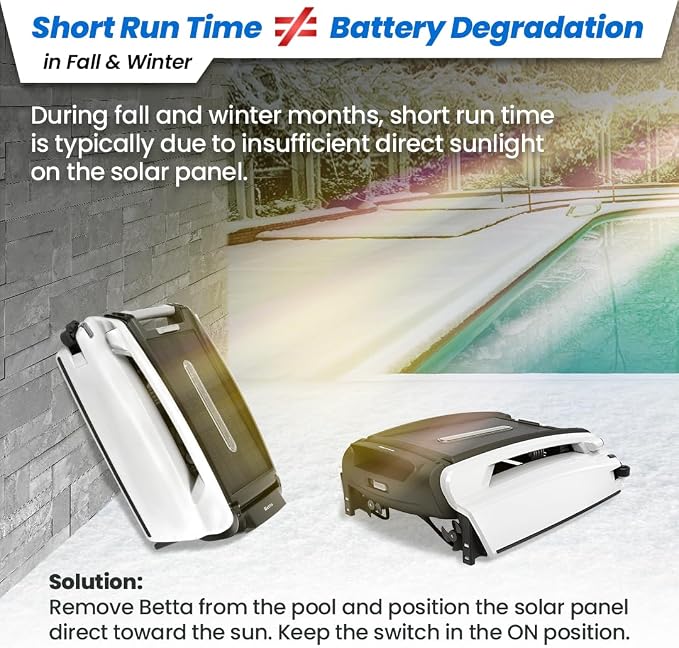 Betta SE Solar Powered Automatic Robotic Pool Surface Skimmer Cleaner with 24/7 Continuous Cleaning Battery Power and Re-Engineered Twin Salt Chlorine Tolerant Motors (White) - Image 8