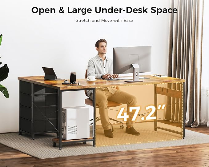AODK 61" L Shaped Gaming Desk with 4 Drawers and Power Outlets, Vintage | USB Ports, PC Tower Stand, Hooks, Reversible Corner Layout for Gaming Rooms, Bedrooms and Home Office - Image 6