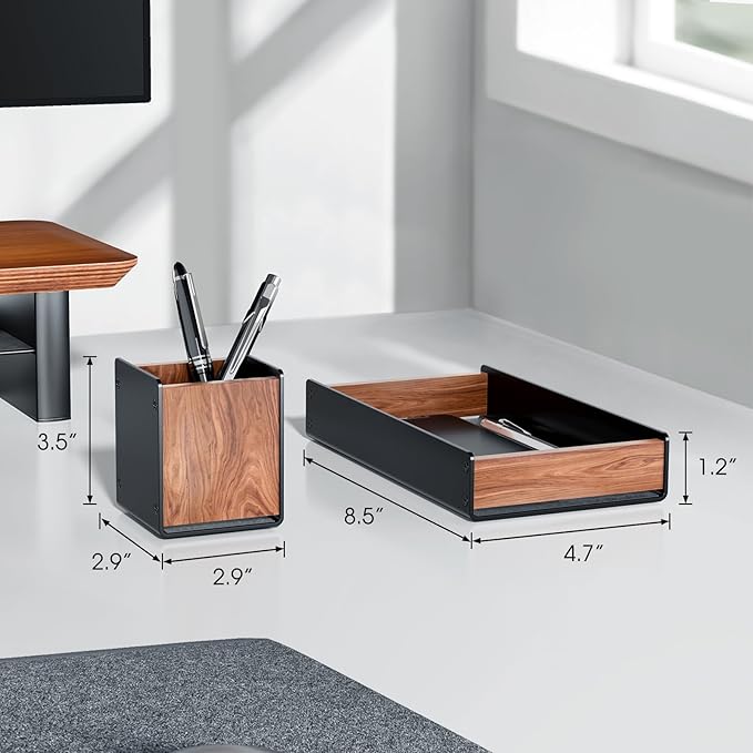 UPERGO Desk Organizer Tray Pen and Pencil Holder Set | Solid Walnut, Aluminum Accent, for Desk & Office Decor, Aesthetic Desk Accessories for Men - Image 6