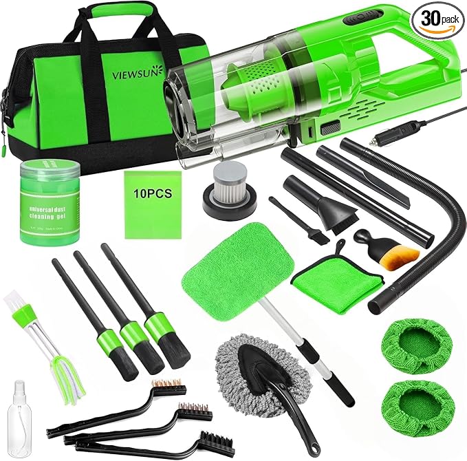30pcs Car Cleaning Kit, Car Interior Detailing Kit with High Power Handheld Vacuum, Detailing Brush Set, Windshield Cleaner, Cleaning Gel, Complete Auto Accessories for Men, Women by Viewsun