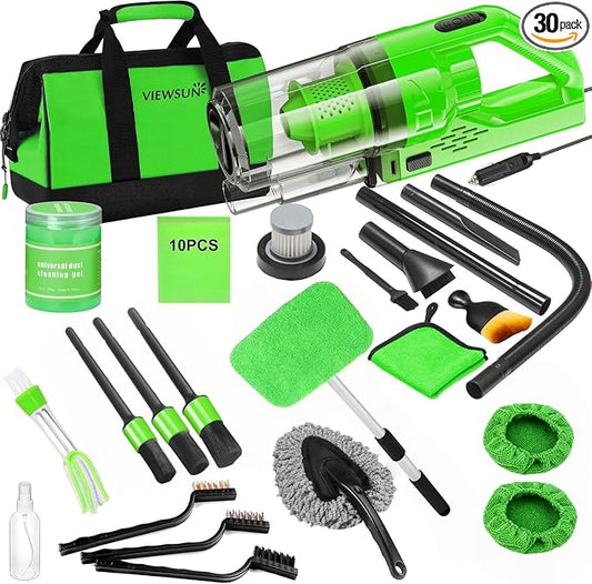 30pcs Car Cleaning Kit, Car Interior Detailing Kit with High Power Handheld Vacuum, Detailing Brush Set, Windshield Cleaner, Cleaning Gel, Complete Auto Accessories for Men, Women by Viewsun