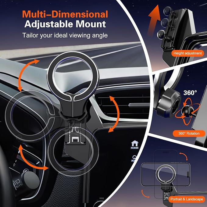Car Phone Holder for Honda CRV 2017 2018 2019 2020 2021 2022: Magnetic Screen Cell Phone Mount for CR-V 5/7 Inch Touchscreen Accessories - 360° Rotation Compatible with MagSafe for iPhone Samsung - Image 5