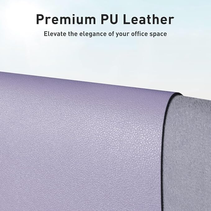 Aothia Faux Leather Desk Mat - Non-Slip PU Leather Desk Blotter, Waterproof Writing Surface, Large Desk Pad for Office & Home (Lavender, 55" x 17") - Image 2