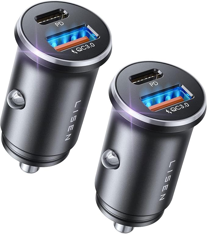 LISEN Car Charger USB C, 69W Cigarette Lighter USB Charger Adapter, Car Accessories Gifts for Men, Mini USBC Cars Fast Charging Adapter USBC Type C 12V Plug Outlet, for iPhone 17 Pro Max 16 15 14 13 by Lisen