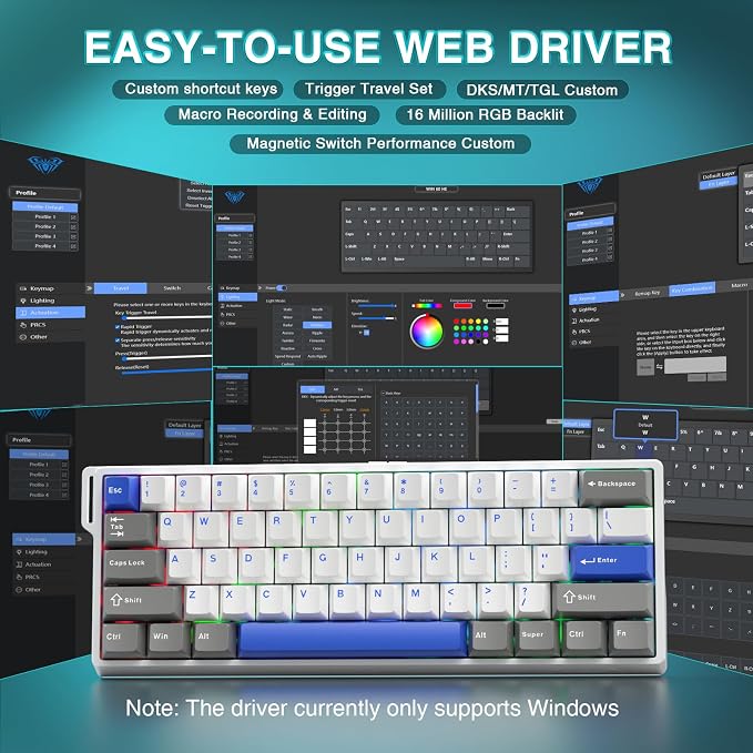 AULA WIN60 HE MAX - 60% Mechanical Gaming Keyboard Wired, Hall Effect Magnetic Switches Hot Swappable, Adjustable Actuation Rapid Trigger Mode, 8000 Hz Polling Rate, 60 Percent Keyboard Compact Design - Image 5