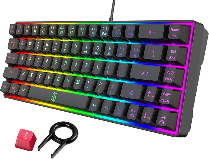 Snpurdiri 60% Wired Gaming Keyboard, 68 Keys, Black | Rainbow Backlit Mini Membrane Gaming Keyboard for Windows PC Gamers by Snpurdiri