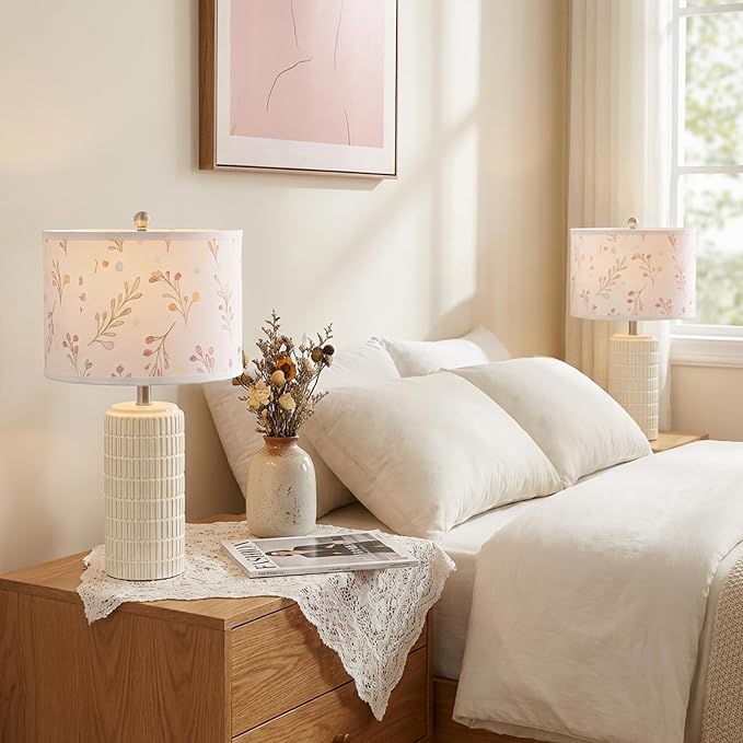 PoKat 23'' Table Lamp with Flower Lampshade for Night Stands, Birthday Gifts for Women Mom, House Warming Gifts New Home Decor, Ceramic Lamp for Living Room, Modern Bedroom Lamp for Nursery - Image 5