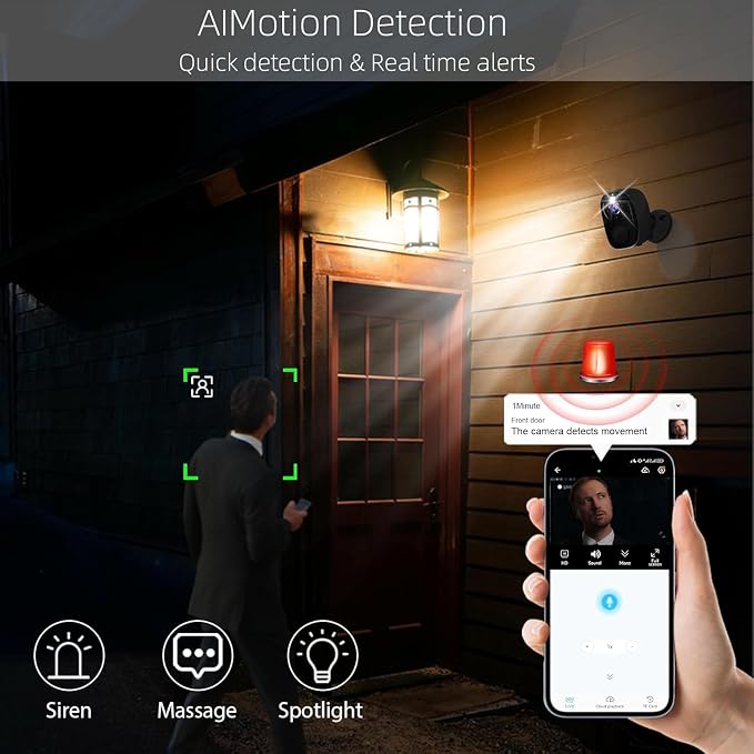 4Pack 5G/2.4G WiFi Security Cameras, 2K Security Cameras Wireless Outdoor Battery Powered with AI Motion Detection Siren Alarm, Color Night Vision, 2-Way Talk, IP65 Waterproof, Works w/Alexa, Cloud/SD - Image 4