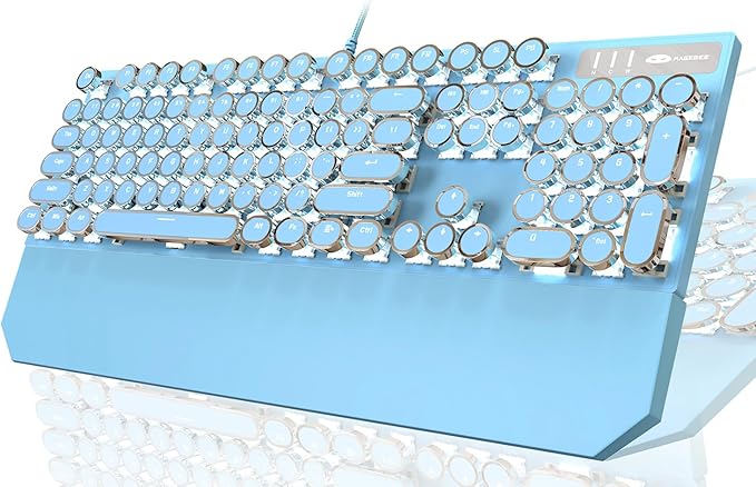 Typewriter Style Mechanical Gaming Keyboard,Retro Punk Gaming Keyboard with White Backlit, 104 Keys Blue Switch Wired Cute Keyboards with Detachable Wrist Rest,Blue Keyboards for Office/PC/Laptop by Camiysn