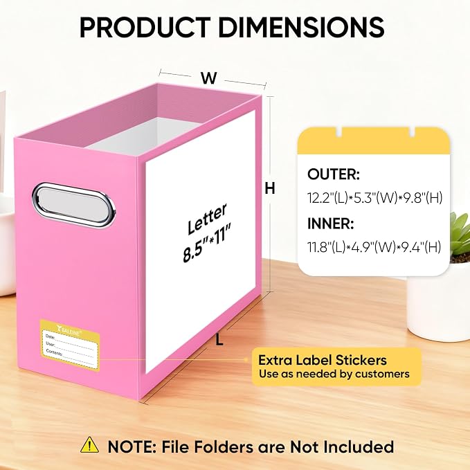 BALEINE File Organizer Box, Cardboard File Folder Organizer with Handle for Letter Size, Portable Collapsible Hanging Filing Box for Home Office Document Storage (4 Pack, Pink) - Image 3