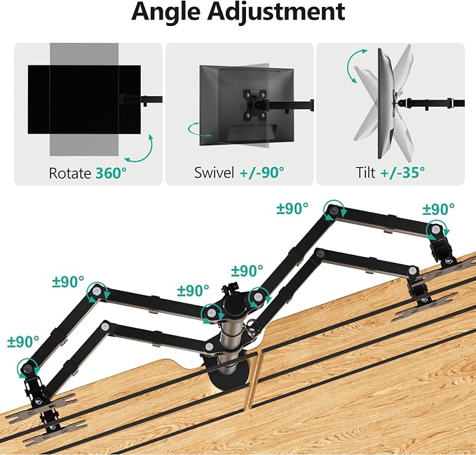 WALI Quad Monitor Desk Mount, 4 Monitor Stand Fits Heavy Duty Computer Screen up to 27 inch, Full Adjustable Arm Holds up to 22 lbs per Arm (M004), Black - Image 4