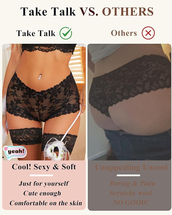 Take Talk Sexy Lace Underwear Panties Lingerie Gift for Women Wife 5 Pack Soft Cheeky Boy shorts Plus Size Underwear Women - Image 7