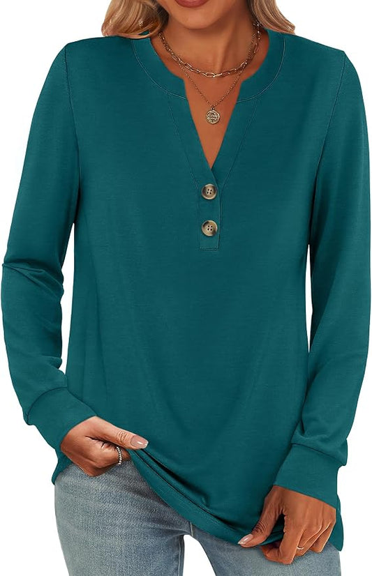 ANRABESS Women's Long Sleeve Shirts 2026 Spring Fashion Dressy Casual Tops Trendy Henley Blouses Cute Work Outfits Clothes by ANRABESS