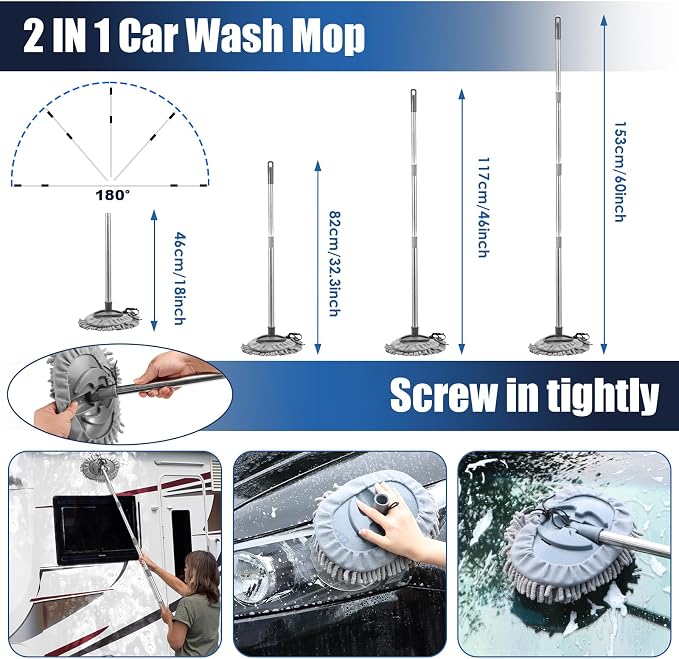 21Pcs Car Cleaning Kit with High Power Handheld Vacuum, Car Wash Mop with Long Handle, Bucket, Detailing Brush Set, Windshield Cleaner, Complete Interior Exterior Washing Supply for Men Women - Image 3