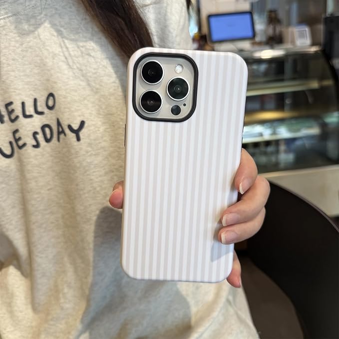 for iPhone 16 Pro Max Case Striped Cute Aesthetics Phone Case Trendy Protective Shockproof Cover for iPhone 16 Pro Max White - Image 3