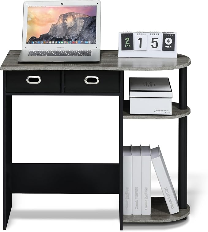 Furinno Go Green 32-Inch Brown Computer Desk, Office Desk with 2 Side Shelves and Storage Bins, Rectangular Home Office Desk, Gaming Desk for Home Office, Bedroom, Study Room, Grey Oak - Image 4