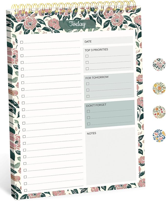 Taja To Do List Notepad, Undated Daily Planner for Work and Goal Setting | Rose Meadow, 52 Sheets, 9.8" x 6.5" , for Office, Home and school, Daily Task Planning, Notes and Everyday Organization by Taja