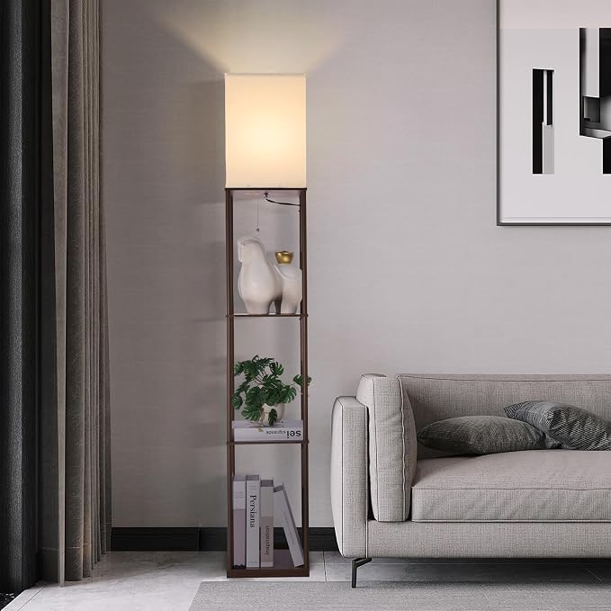 Gupuzm Floor Lamp with Shelves, Modern Square Standing Lamp with 3 Color Temperature Bulb, Corner Display Bookshelf Lamp for Living Room, Bedroom and Office (Brown-9) - Image 8