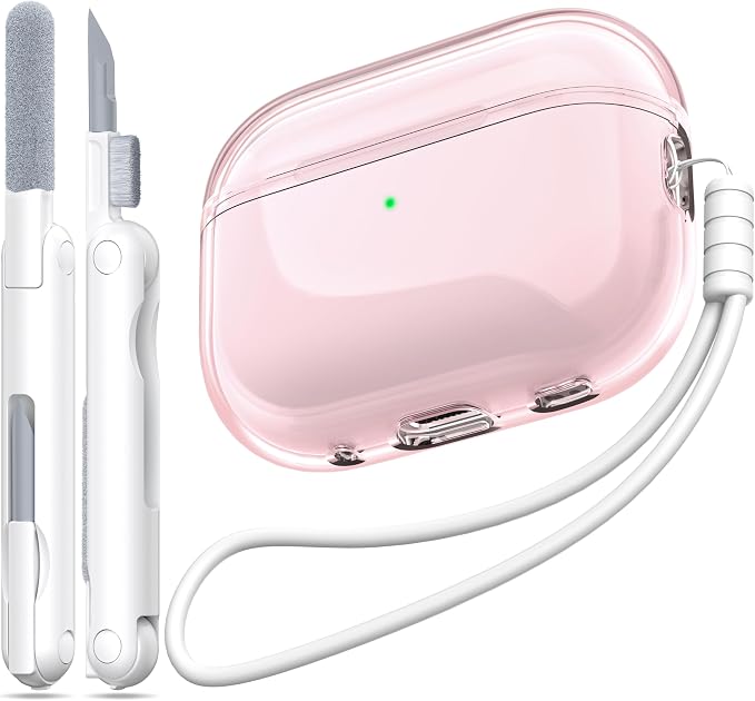 for Airpods Pro 2 Case Cover, Compatible with Airpods Pro Case 2nd Gen USB C Charging Port, Clear Soft Transparent Military Grade Shockproof Case, Clear Pink by MHYALUDO