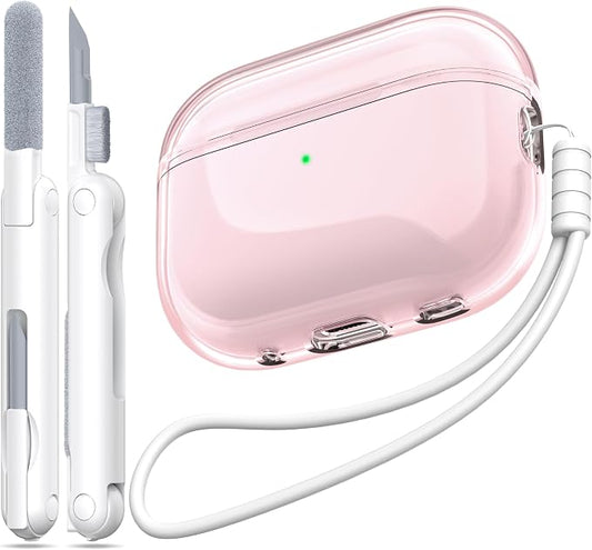for Airpods Pro 2 Case Cover, Compatible with Airpods Pro Case 2nd Gen USB C Charging Port, Clear Soft Transparent Military Grade Shockproof Case, Clear Pink by MHYALUDO