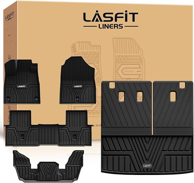 LASFIT Floor Mats & Trunk Mat with Backrest Mat for Honda Pilot 2023-2025 2026, Split & One-Piece Foldable Seating All Weather TPE Floor Liners 1st & 2nd & 3rd Row & Cargo Mat with Seatback Mat, Black by LASFIT