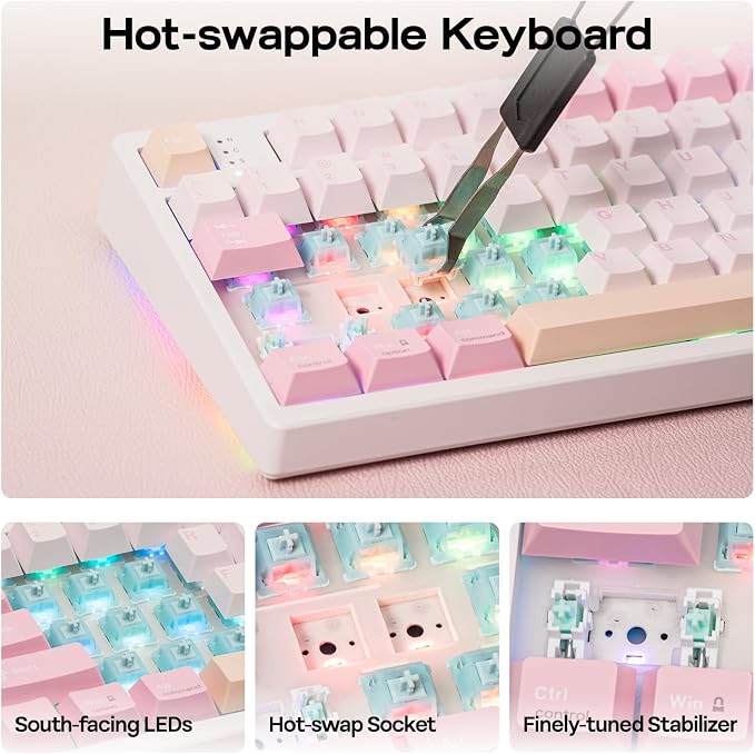 EPOMAKER TH108 PRO Full Size Mechanical Keyboard with Screen & Knob, Wireless Gaming Keyboard with 10000mAh, Creamy Gasket, Hot Swap, Custom Driver, RGB Backlight, NKRO (Pink, Creamy Jade) - Image 7