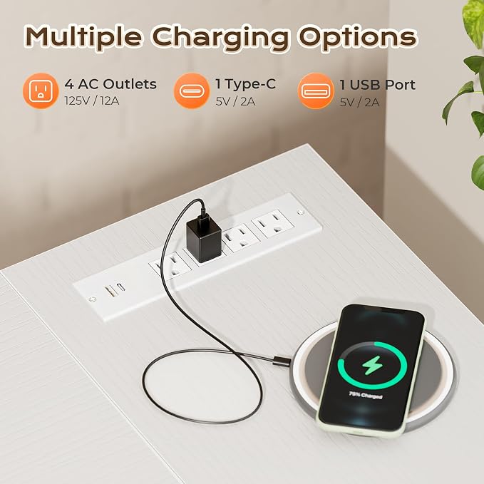 Huuger 63 Inch L Shaped Desk with Power Outlets and USB-C Port, Reversible Computer, Larger Office Corner Gaming Desk, 0.95 Inch Thicker Desktop, Metal Frame, for Home Office, Study, White - Image 4