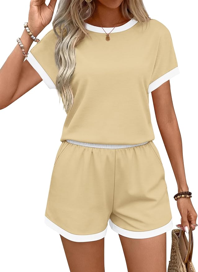 WIHOLL Two Piece Sets for Women Summer Lounge Short Sets Cap Sleeve Crew Neck Sweatsuit with Pocket XS-2XL - Image 3