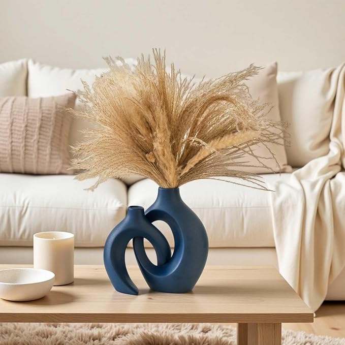 Lvases Snuggle Hollow Ceramic Flower Vase, Minimalist Decorative Vases of 2 | 8.4" Nordic Boho Home Decor Vase for Modern Aesthetic Ins Style Living Room Coffee Table Centerpieces Pampas Grass Decoration - Image 6